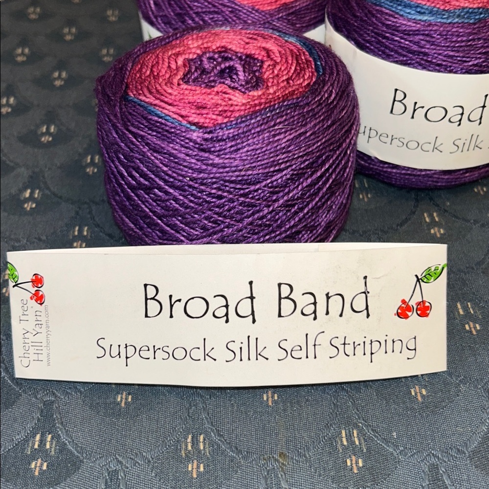 Lot of 3 Broad Band Supersock Silk Self Striping Yarn, Winterberry Colorway - Picture 2 of 3